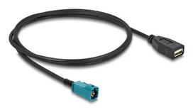 Koaksialinis kabelis DELOCK 90703 — HSD Z į USB A, 1 m, juodas/mėlynas