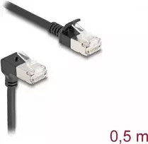 Tinklo kabelis DeLOCK RJ45 Cat.6A S/FTP Slim 90° 0,5m juodas