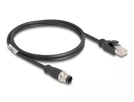 Tinklo kabelis DeLOCK M12 D koduotas 4 kontaktų kištukas į RJ45 kištuką Cat5e 1 m Juodas