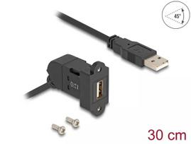 DeLOCK USB 2.0 Type-A laidinis adapteris su 45° kampu moterišku lizdu ir 30 cm kabeliu, juodas