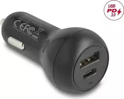 Automobilinis kroviklis DELOCK 64329 — 12–24V cigaretiniu degtuku USB-C greitasis krovimas išmaniajam telefonui ir planšetei, juodas