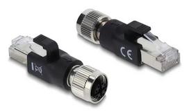 Adapteris M12 X-coded 8 kontaktų moteriškas į RJ45 kištuką, DELOCK 90834, auksuoti kontaktai, juodas
