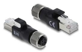 DELOCK M12 D-koduotas adapteris 4 kontaktų moteriškas į RJ45 kištuką, auksuoti kontaktai, juodas