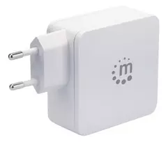 Manhattan sieninis/maitinimo įkroviklis (Euro 2 kontaktų), USB-C ir USB-A prievadai, USB-C išėjimas: 45W / 3A, USB-A išėjimas: 2,4A, baltas, trejų metų garantija, dėžutė
