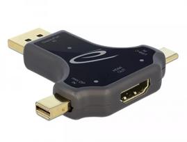 DeLOCK 64060 3-in-1 monitoriaus adapteris, USB-C / DisplayPort / mini DisplayPort įėjimas į HDMI išėjimą, 4K 60 Hz, juodas