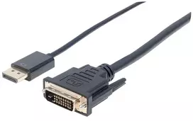Manhattan DisplayPort 1.2a į DVI-D 24+1 laidas, 1080p@60Hz, 3m, Kištukas į kištuką, Pasyvus, Suderinamas su DVI-D, Juodas, Trejų metų garantija