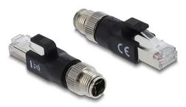 Adapteris DELOCK M12 X-coded 8 kontaktų vyriškas į RJ45 kištuką, auksuoti kontaktai, juodas