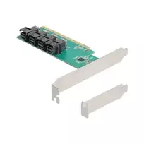 DELOCK PCIe x16 bifurkacijos kortelė 4× vidiniams SFF-8643 NVMe, low-profile