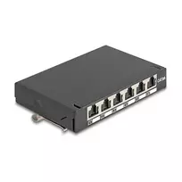 Pataisų skydelis DELOCK Mini Desktop RJ45 6 prievadų Cat.6A ekranuotas, metalinis, juodas, 80×22×125 mm