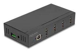 DELOCK USB 2.0 sąsajos šakotuvas Type-B į 4x Type-A (480Mbit/s), juodas, metalinis korpusas, maitinimas nuo DC