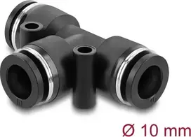 Pneumatinė T‑jungtis DELOCK 10 mm su dviem tvirtinimo angomis, juoda metalas/plastikas, vidinis sriegis, 55 mm