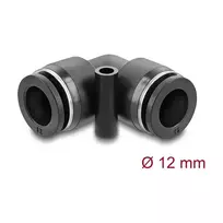 Pneumatinė jungtis DELOCK 12 mm 90° kampu su tvirtinimo anga, vidinis sriegis, metalas/plastikas, ilgis 39,5 mm
