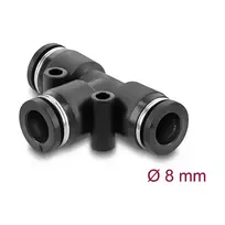 Pneumatinė T formos jungtis DELOCK 8 mm, vidinis sriegis, metalo/plastiko korpusas, 46 mm, dvi tvirtinimo angos
