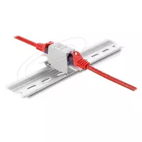 RJ45 jungtis DELOCK Cat.6A dviguba lizdas-lizdas montavimui ant DIN bėgio, pilka