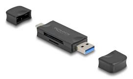Kortų skaitytuvas DELOCK USB 5Gbps USB Type-C / Type-A SD ir MicroSD, juodas, 5000Mbit/s, 21×77×10 mm