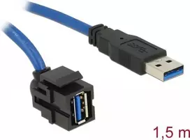DeLOCK Keystone modulis USB 5Gbps tipo-A lizdas 250° į tipo-A kištuką su 1,5 m laidu juodas