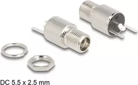 DeLOCK DC lizdas 5,5 x 2,5 mm moteriškas, montuojamas į skydą, litavimo versija, 20 V, 9 A