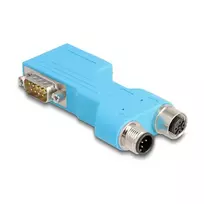 DELOCK D-Sub 9 vyriškas/moteriškas į M12 5 kontaktų A-koduotas CAN magistralės skirstytuvas 90° mėlynas