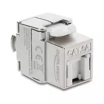Keystone modulis DELOCK RJ45 į LSA Cat.6A ekranuotas, beįrankis, plokščias, sidabrinis/baltas, su dulkių dangteliu