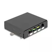 DELOCK Tuščias skydelis 4 prievadams Keystone RJ moduliams, juodas, metalinis – montavimui ant stalo, sienos ar DIN bėgio
