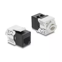 Keystone modulis RJ45 į LSA Cat.6 UTP su fiksavimo spaustuku ir be kabelio raiščių — DELOCK 90794, plokščias juodas/baltas, 16,1×30×19,4 mm