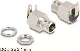 DeLOCK Jungtis DC 5.5 x 2.1 mm moteriška skirta montuoti į skydelį, lituojama, kampuota, 20 V 10 A