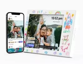 Skaitmeninis nuotraukų rėmelis InLine myFirst Doodle 9 colių (22,9 cm) IPS jutiklinis ekranas Wi-Fi 32GB vidinė atmintis, 1GB RAM, USB-C, MicroSD palaikymas — Baltas