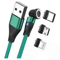 USB kabelis RealPower MagneticCharge3 2m USB A žalias greitas įkrovimas duomenų perdavimas