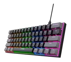 Trust GXT 867 Acira klaviatūra žaidimams USB QWERTZ vokiška juoda pilka 60% mechaninė RGB