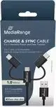 USB laidas MediaRange MRCS246 — 1 m, USB A į USB-C / Micro USB-A / Lightning, USB 2.0, juodas