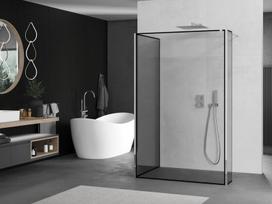 Mexen Kioto dušo sienelė Walk-in 110 x 110 x 40 cm, juodas rėmelis, chromas - 800-110-110-221-01-70-040