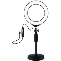 LED žiedinė šviesa 16 cm su stovu iki 33 cm, USB, RGBW