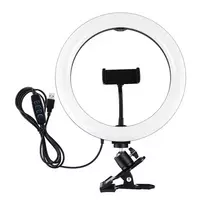 LED žiedinis apšvietimas 26 cm su telefono laikikliu ir spaustuku, USB