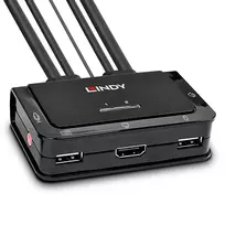 Lindy 2 prievadų HDMI 4K30, USB 2.0 ir garso kabelių KVM jungiklis, 1920 x 1080 pikselių, juoda