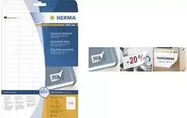 HERMA Special – Lipnūs nuimami matiniai popieriniai lipdukai – Balti – 88,9 x 46,6 mm – 300 vnt. (25 lapų po 12) (10010)