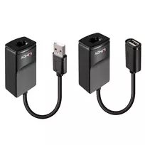 Lindy 60m USB 1.1 Cat.6 Extender Basic – tinklo siųstuvas ir imtuvas, 60 m, 12Mbit/s, Cat5e, Cat6, juoda, plastikas