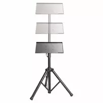 Manhattan Tripod Floor Mount – mobilus stovas televizoriui, monitoriui, projektoriui, nešiojamam kompiuteriui, 13–32 colių ekranams, VESA 75x75 ir 100x100 mm, maks. 15 kg, aukščio reguliavimas, juodas