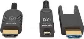 Manhattan HDMI į Micro HDMI plenuminis kabelis, 4K@60Hz (Premium High Speed), 70 m, aktyvus, nuimamas HDMI kištukas (A tipo), vyriškas–vyriškas, juodas, paauksuoti kontaktai, visam laikui garantija