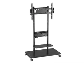 Mobilus TV vežimėlis EQUIP 50–90 colių su pegboard lentyna, VESA 200x200–600x400, 60 kg, juodas