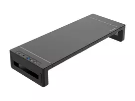 Monitorio stovas EQUIP Ergonominis monitoriaus stovas su USB (USB-A x4, USB-C x1), pastatomas ant stalo, 25 kg, juodas
