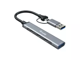 USB 3.2 Gen 1 4 prievadų šakotuvas EQUIP — 3× USB‑C + 1× USB‑A, 5Gbit/s, aliuminis, pilkas