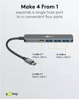 Goobay Slim 4 prievadų USB 3.2 mazgas USB-C / USB-A 5Gbit/s (79158)