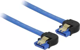 Delock 85095 SATA 6Gb/s kabelis, abu galai – žemyn palenkti lizdai, 0,2 m, auksiniai spaustukai, mėlynas