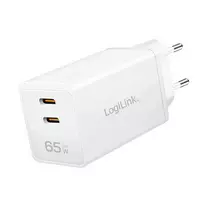 Dvigubas USB-C sieninis adapteris 65W, 2xUSB-C, baltas
