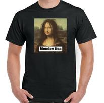 Monday Lisa T-Shirt Mens Funny Mona Lisa Parody Messy Hair Work Office Humor Top XL