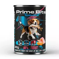 PRIME BITE Monoprotein Upėtakis su saldžiąja bulve – šlapias šunų ėdalas – 400 g