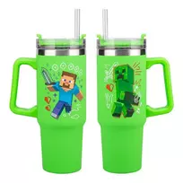 Paladone Minecraft žalias 900 ml izoliuotas puodelis su šiaudeliu