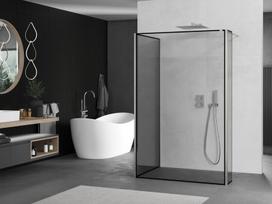 Mexen Kioto dušo sienelė Walk-in 130 x 80 x 40 cm, juodas rėmelis, šlifuotas nikelis - 800-130-080-221-97-70-040