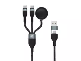 USB-A į 2× USB-C 3-in-1 greitojo įkrovimo ir duomenų kabelis Conceptronic ETTA08B15 — 1,5 m, USB 2.0, 5A, Apple Watch įkroviklis, 100W E-Mark