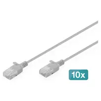 Tinklo jungiamasis kabelis DIGITUS CAT6 U-UTP Slim, 2 m, pilkas, pakuotė po 10 vnt.